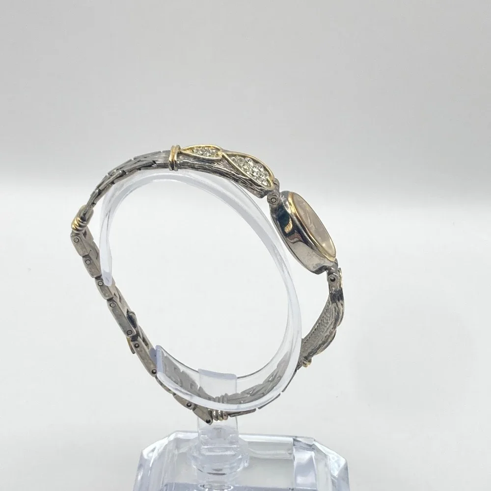 Vintage Xanadu Women's Watch Silver Gold Tone Hearts Crystals New Battery 7.25